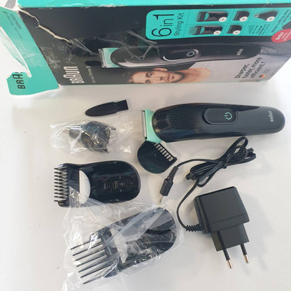 306021 - BRAUN Kit për Kujdes të Shumëfishtë 3, Makinë prerëse dhe prerëse flokësh 6-në-1, 5 aksesorë, MGK3321, e zezë/jeshile