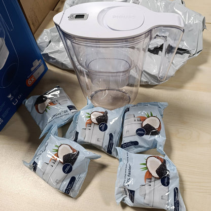 217154 - PHILIPS Enë Filtri Uji + 6 Fishekë Filtri Zëvendësues, Kapacitet 2.6L, Filtrim i Avancuar, Rrjedhje e Shpejtë