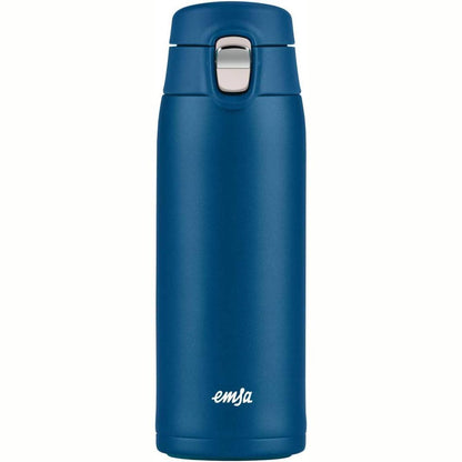 184537 - EMSA Travel Mug N21509 – Filxhan Termik për Udhëtim 0.4 L, Çelik Inox, Mban Pijet të Ngrohta deri në 8 Orë dhe të Ftohta deri në 16 Orë, 100% Kundër Rrjedhjeve, i Sigurt për Lavastovilje, Kapak me Hapje të Palosshme, Ngjyrë Blu