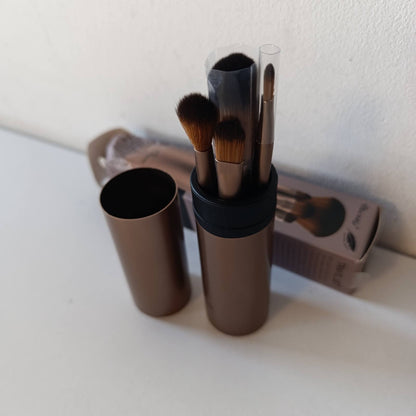302241 - LUVIA Set furçash për makijazh, set udhëtimi për espresso, 5 furça kozmetike, ngjyrë e zezë, vegan (kafe/kapuçino)
