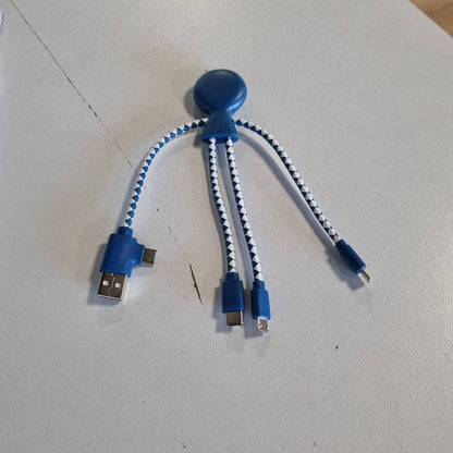 296229 - XOOPAR - KABLO MULTI USB OCTOPUS 4-NË-1 - KARIKUES UNIVERSAL PREJ PLASTIKE TË RICIKLUAR - LIDHËS USB-C, LIGHTNING, MICRO USB - I PAJTUESHËM ME TË GJITHË TELEFONAT INTELIGJENTË - MR BIO BLUE