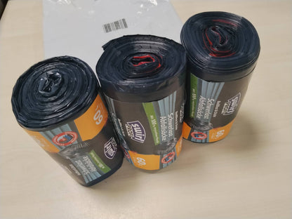 298696 - SWIRL Qese mbeturinash për përdorim të rëndë, 60 l (3 x 12 qese), qese mbeturinash me lidhëse praktike, për mbeturina të rënda nga shtëpia dhe kopshti