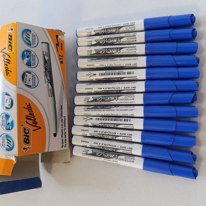 299975 - BIC Velleda Shënjues për tabele të bardhë, pako me 12 copë, ngjyrë blu, gjerësi vije 1.4 mm, me erë të ulët