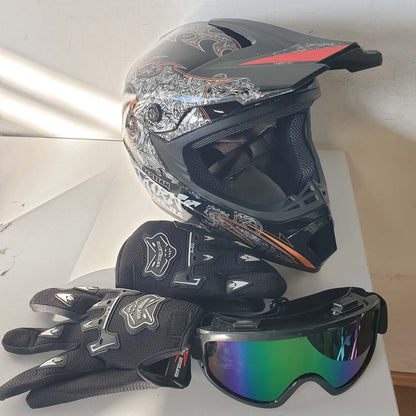 312749 - HATUR HELMETË MOTOCROSS ATV OFFROAD DOT UNISEX PËR TË RINJ ME SYZE DHE DOREZA - E ZEZË, MADHËSIA L