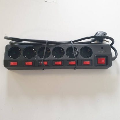 299737 - LOGILINK - Shirit elektrik LPS233 me 6 drejtime (kontakt mbrojtës) - CEE 7/3, me 6 çelësa ndezjeje/fikjeje me mbrojtje nga mbingarkesa dhe bllokim sigurie për fëmijë, i zi