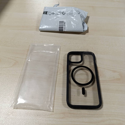 269209 - TAURI Mbështjellëse magnetike për iPhone 15, me mbrojtës ekrani, e zezë, e pajtueshme me MagSafe