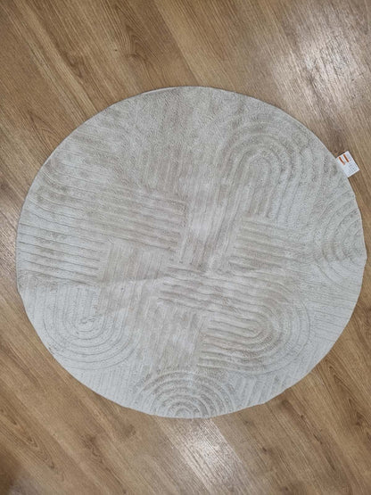277463 - ENYHOM Qilim i rrumbullakët 120 cm, Qilim me push të shkurtër, Qilima modernë të larëshëm, Efekt 3D, Qilima jo-rrëshqitës, ngjyrë bezhë