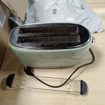 277399 - CECOTEC Toaster me 4 feta Toast&Taste 1600 Retro Double Green, 1630 W, 2 vende të gjera dhe të gjata prej 3.8 cm, çelik inox, rafte të sipërm, fuqi e rregullueshme, tabaka për thërrime