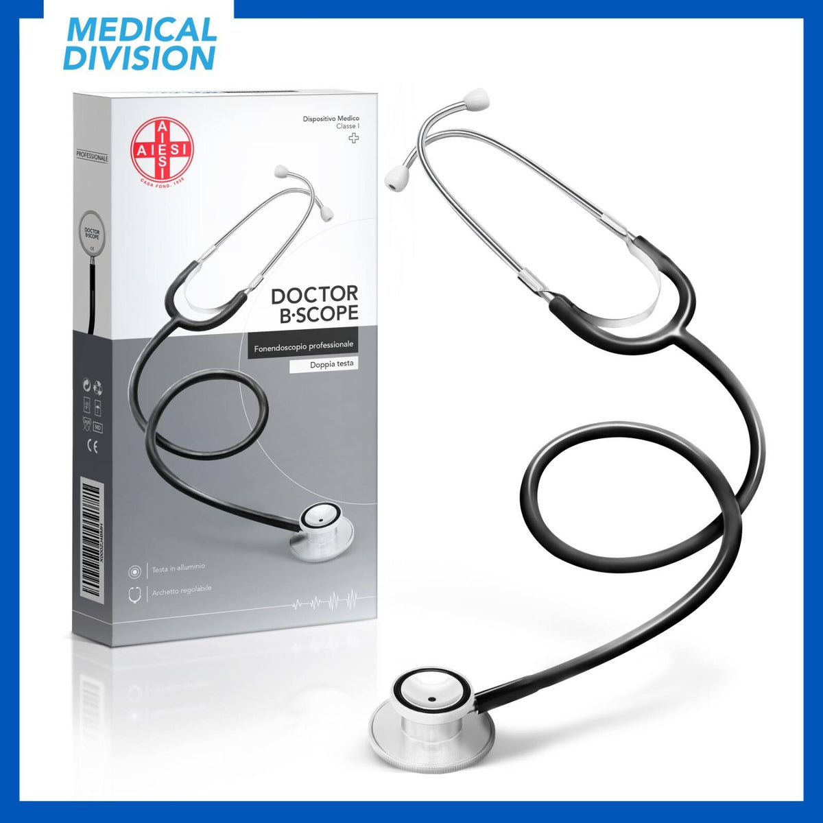 298032 - Stetoskop profesional AIESI DOCTOR B-SCOPE me kokë të dyfishtë për të rritur, ngjyrë e zezë