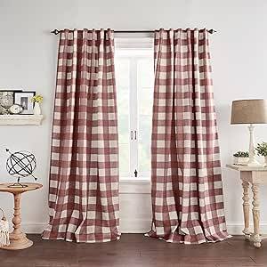 255437 - ELRENE HOME FASHIONS, Perde Farmhouse Living Grainger Buffalo-Check për Dhomën e Ndenjes dhe Dhomë Gjumi, me Xhepa dhe Shkop, E Kuqe, 132.1x241.3 cm, 1 Perde