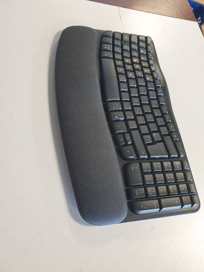 319513 - LOGITECH WAVE KEYS, Tastierë Ergonomike Pa Tel, Mbështetëse Kyçesh me Mbushje, Shkrim Natyral i Rehatshëm, Ndërrim i Lehtë, Bluetooth, Marrës Logi Bolt, Shumë-OS, Windows/Mac, Grafit Francez AZERTY