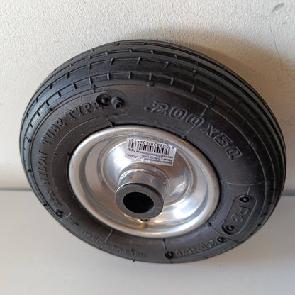 322681 - DÖRNER + HELMER - Rrotë pneumatike 200 mm x 50 mm x 20 mm, kapacitet ngarkese 75 kg, bosht 60 mm, për kamionë dore, rrotë çeliku, kushineta me rul