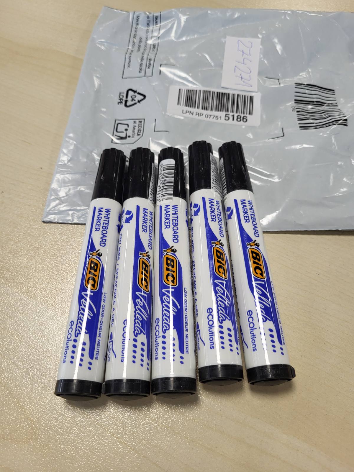 274271 - BIC Shënues për tabelë të bardhë Velleda, idealë për materiale shkollore dhe zyre, 1701 ecolutions, 51% material i ricikluar, i zi, majë mesatare, kuti me 5 copë