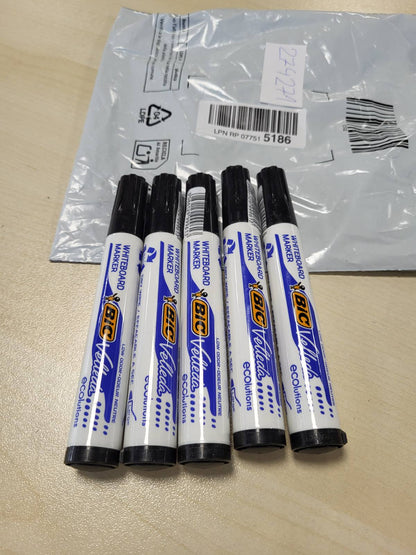 274271 - BIC Shënues për tabelë të bardhë Velleda, idealë për materiale shkollore dhe zyre, 1701 ecolutions, 51% material i ricikluar, i zi, majë mesatare, kuti me 5 copë