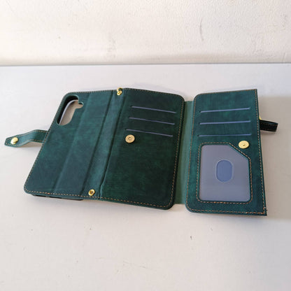 274008 - UEEBAI Mbrojtëse për Samsung Galaxy S24/S25 5G, Lëkure PU, Rezistente ndaj goditjeve, Vend për kartë, Mbështetëse, Mbyllje magnetike, Jeshile Retro