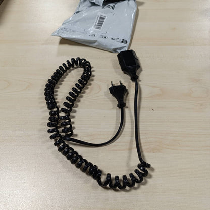 277040 - LELOCO Kabllo Zgjatimi Spiral 3.0m, me Plug të Sheshtë Europlug, 2 Bërthama për TV, Konsol Lojërash, Pajisje Shtëpiake, Zyrë, Përdorim i Jashtëm (i Zi)