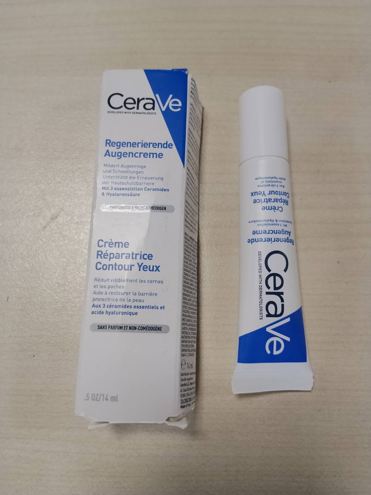 318268 - CeraVe Krem për sytë Riparues, 14 ml, për të gjitha llojet e lëkurës, zvogëlon qarqet e errëta dhe ënjtjen, i pasuruar me acid hialuronik dhe niacinamide