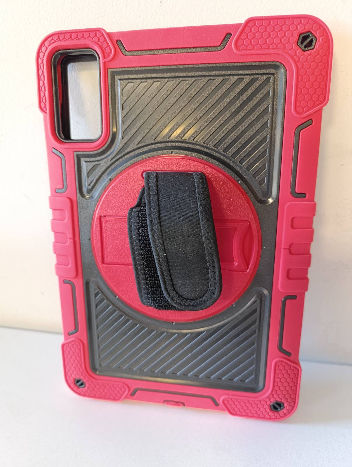 273980 - Mbështjellës tableti për Xiaomi Redmi Pad SE 11" (2023), i fortë, rezistent ndaj goditjeve, dizajn me tre shtresa, rrotullim 360 gradë, me rrip shpatullash, e kuqe/e zezë