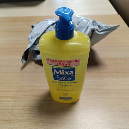 318812 - MIXA BABY XHEL për trupin dhe flokët 2 në 1, 750 ml, me vaj bajamesh, hipoalergjik, pH neutral