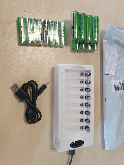 305346 - GRANICELL Karikues Baterie me 8 Vende, 16 Bateri (8x AA 2800mAh + 8x AAA 1100mAh), Bateri të Rikarikueshme 1.2V Ni-MH, Set Kombinimi Familjar XXL