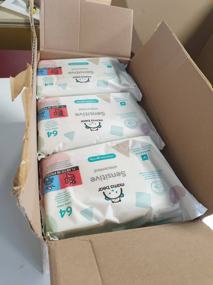294462 - AMAZON Peceta për foshnje Mama Bear Sensitive, pa aromë, 768 copë (12 pako me nga 64 copë)