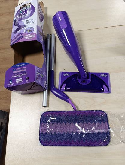 293231 - SWIFFER WetJet Starter Set, Sistem Spërkatjeje Gjithë-në-Një, me Mop, Tretësirë Pastruese dhe Lecka