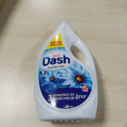 294073 - DASH Detergjent i lëngshëm për larje rrobash 2 në 1, 60 larje, me aromë Lenor, freskues ajri, pastrim i thellë, prodhuar në Francë