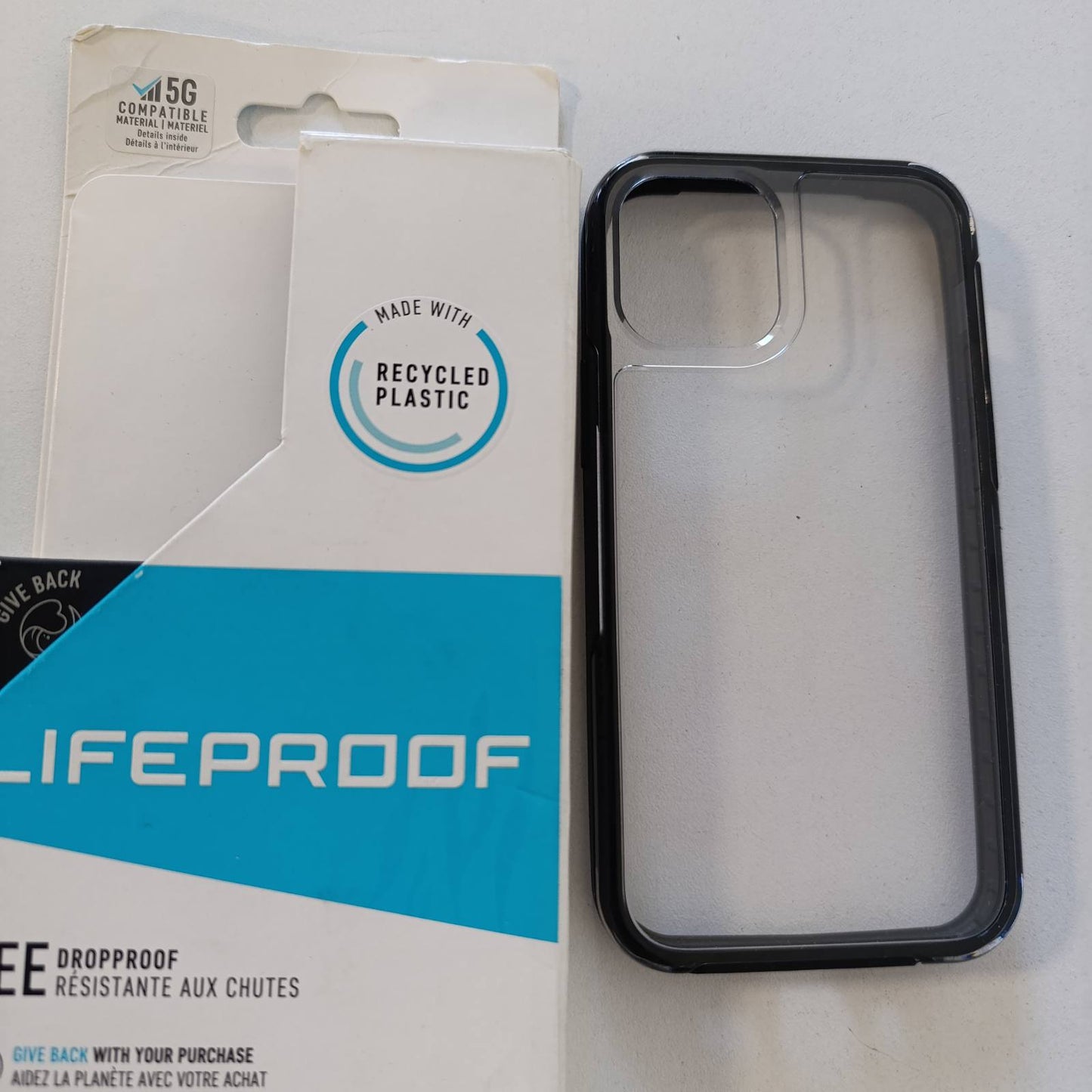 320104 - LIFEPROOF Mbështjellës SEE për iPhone 12 mini, rezistent ndaj goditjeve, mbrojtje nga rënia deri në 2 metra, mbrojtëse transparente ultra e hollë, transparente/e zezë