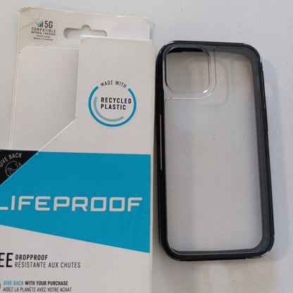 320104 - LIFEPROOF Mbështjellës SEE për iPhone 12 mini, rezistent ndaj goditjeve, mbrojtje nga rënia deri në 2 metra, mbrojtëse transparente ultra e hollë, transparente/e zezë