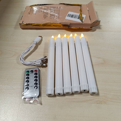 214203 - EXTSUD Set me 6 qirinj të gjatë LED pa flakë me telekomandë, Qirinj LED të rikarikueshëm për dritare 22 cm, të bardhë
