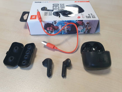 295574 - JBL Tune Flex TWS Black - Kufje pa tel me anulim zhurme, Tingull i pastër JBL, Jetëgjatësi baterie deri në 32 orë