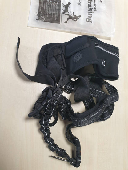 223767 - PORTENTUM, Lidhëse për qen me rrip të rregullueshëm që përdoret pa duar 60–127 cm – Ideale për vrapim, ecje dhe ecje malore – Dizajn pa tërheqje me xhepa të integruar dhe qepje reflektuese – E zezë