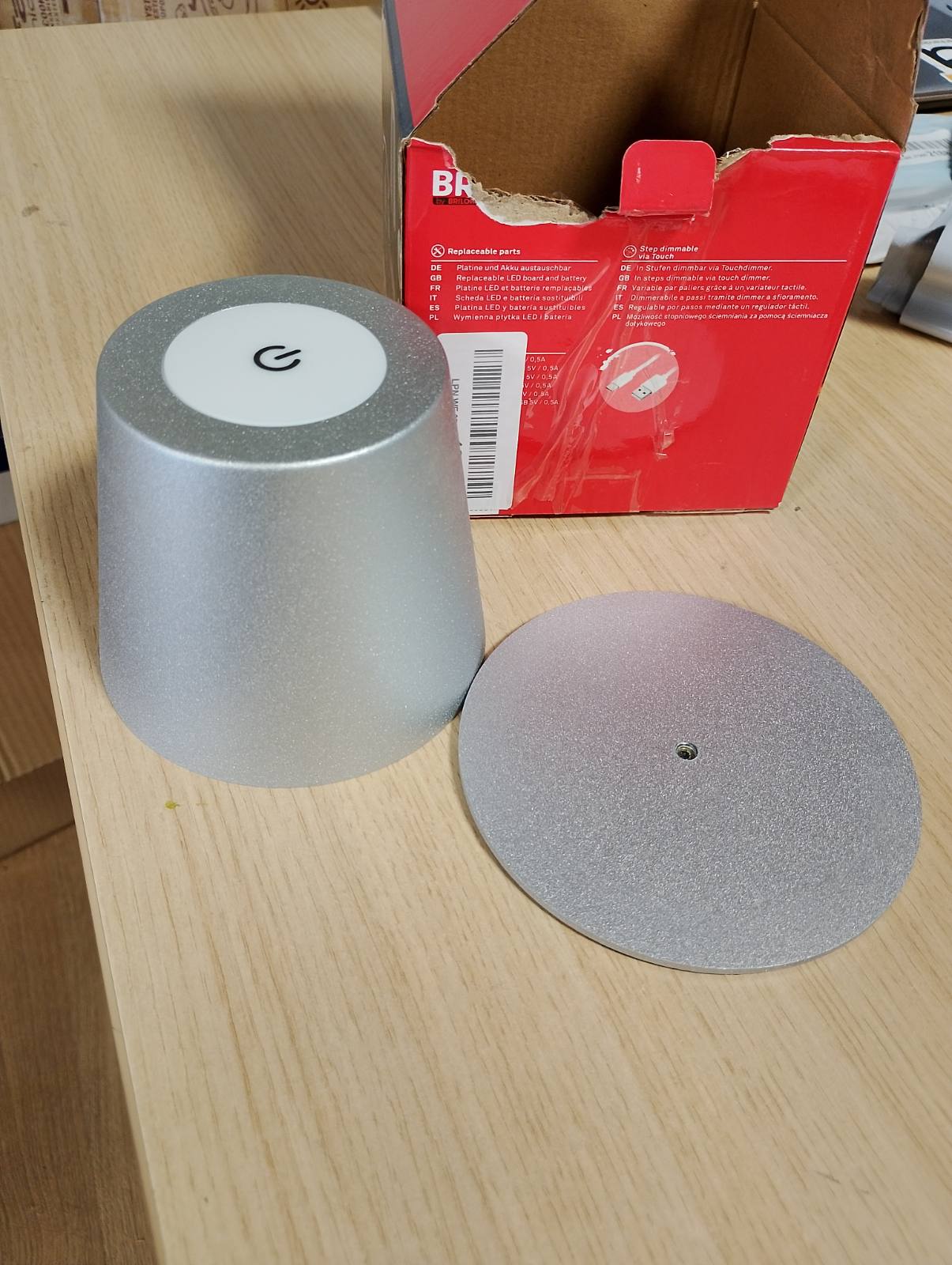 187783 - BRILONER - Llambë Tavoline LED pa Tel 36x10.5cm, me Prekje, Rikarikueshme, Funksionon me Bateri, Rregullueshme në Lartësi, Errësueshme, USB-C, e Përshtatshme për Komodinë ose si Llambë Leximi, Argjendtë
