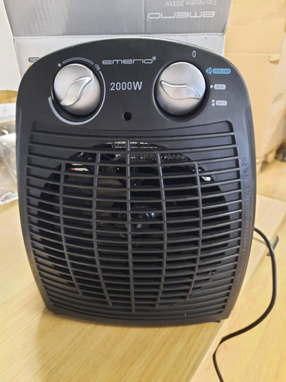 293734 - EMERIO FH-106737.2 Ngrohës i vogël kompakt me ventilator për 20 m², 2 nivele fuqie ngrohjeje, funksion ventilatori, termostat i rregullueshëm, çelës sigurie, dorezë, 2000 W