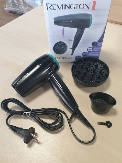 302242 - REMINGTON Tharëse flokësh D1500, 2000W, 120/220-240V, Grykë stilimi dhe difuzor, 2 cilësime ngrohjeje dhe ventilatori, e vogël, e palosshme
