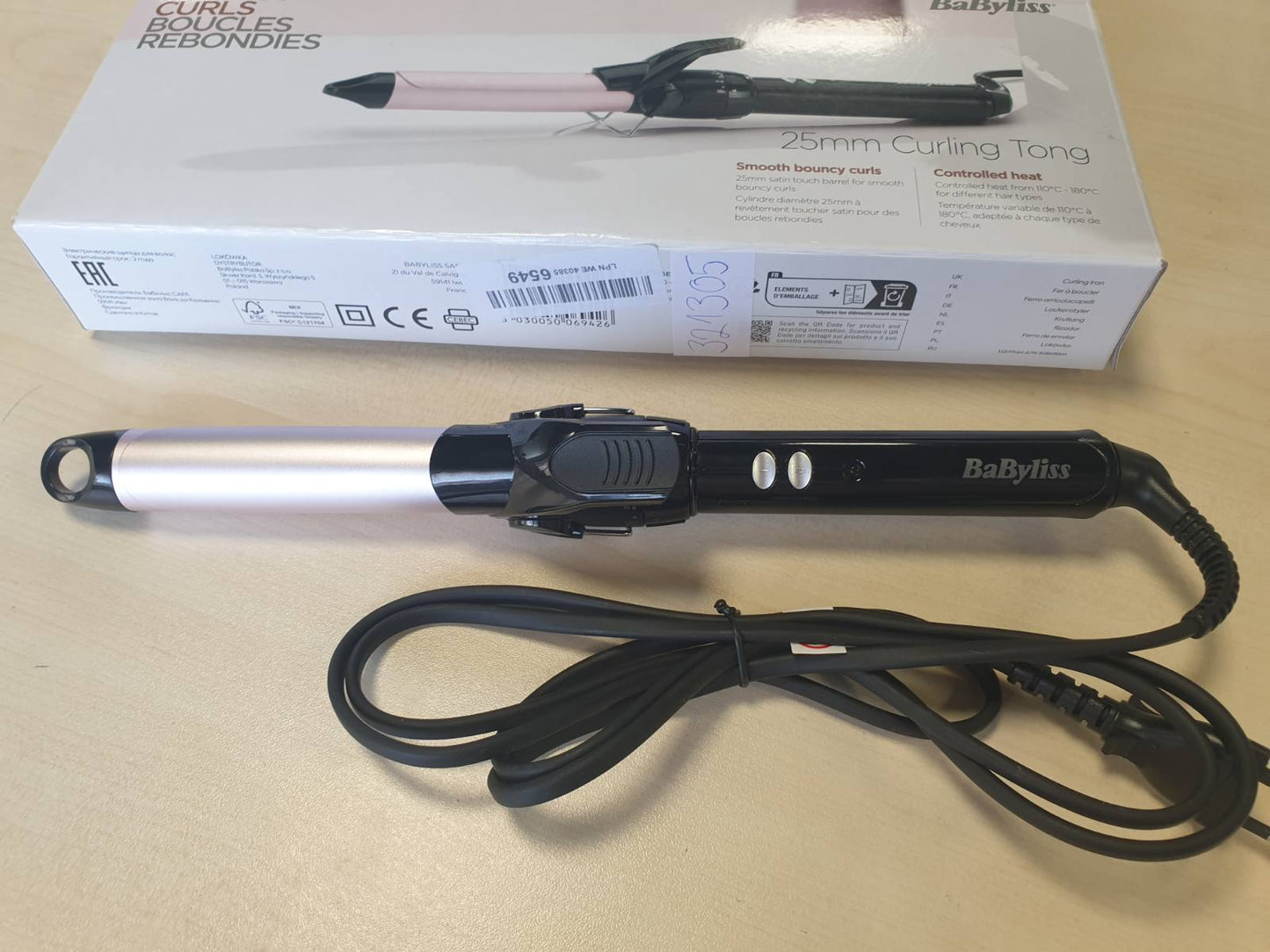 321305 - BABYLISS Hekur kaçurrelash 25 mm, C325E, Satin Touch, 10 temperatura, Ngrohje e shpejtë, Mbështetëse e integruar, Ngjyrë e zezë dhe rozë