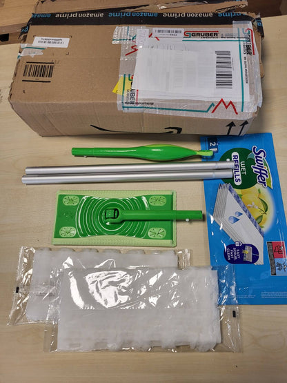 272123 - SWIFFER Fshesë dhe mopë dyshemeje 3D, 1 dorezë, 4 lecka për kapjen e pluhurit dhe 2 lecka për pastrimin e dyshemesë