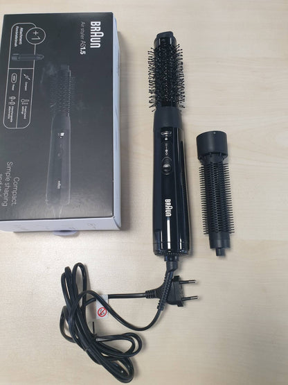 289916 - BRAUN Air Styler AS1.5, Furçë Stilimi Termike Kompakte, 300W, 3 Cilësime Nxehtësie/Shpejtësie, E Zezë me Shkëlqim