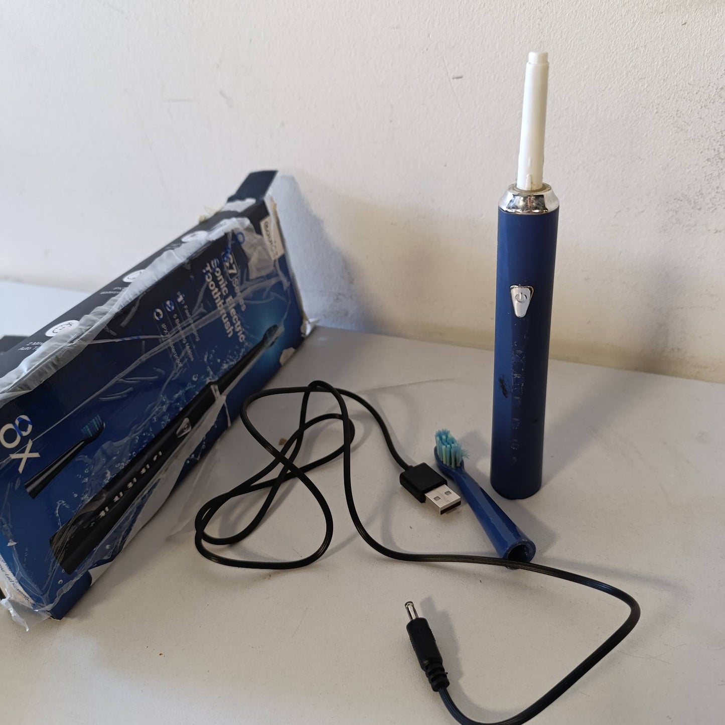 275569 - FURÇË DHËMBËSH Elektrike Sonike për udhëtim - 8 koka furçe - 5 mënyra - Blu marine