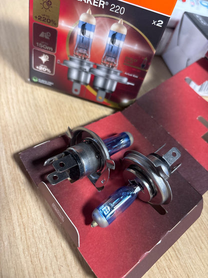 322436 - OSRAM NIGHT BREAKER 220, H4, 64193NB220-2HB, llambë halogjene, +220% shkëlqim, kuti e palosshme (2 llamba)