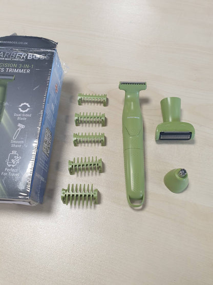316693 - BARBERBOSS Prerëse precize 3-në-1 për Burra, Makinë Rroje pa Tel e Rikarikueshme (E Gjelbër)