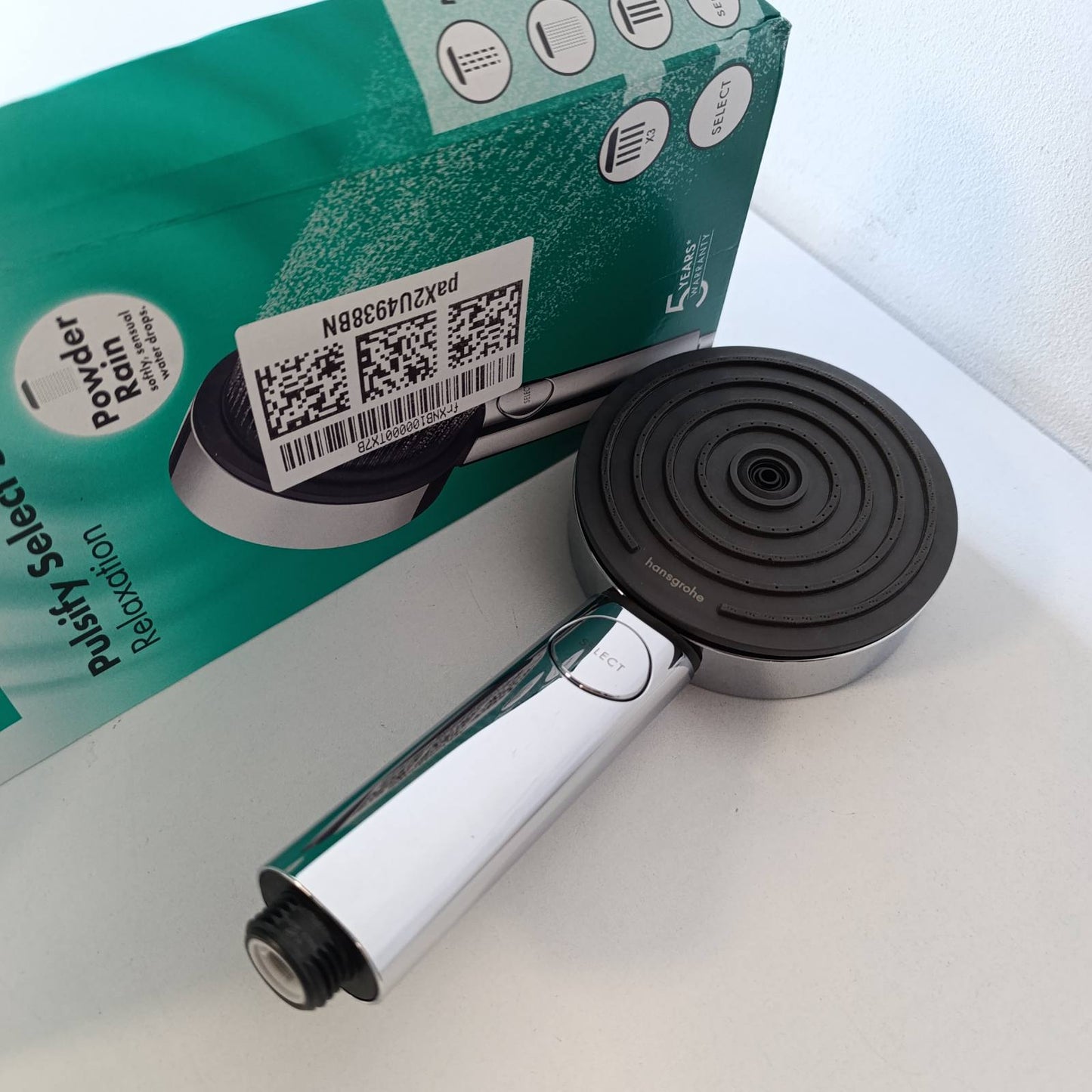 288599 - HANSGROHE Pulsify Select S - dush dore, kokë dushi me 3 modele spërkatjeje (versioni Relaksues), kokë dushi e rrumbullakët (⌀ 105 mm), me sistem kundër gëlqeres, krom, 24110000