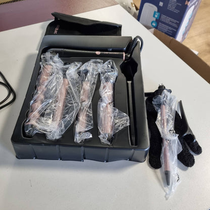 315980 - CECOTEC Kaçurrelë flokësh SurfCare MultiWaves, 5 koka, shtresë qeramike, temperaturë e rregullueshme 140 deri në 200º, dorezë rezistente ndaj nxehtësisë, çantë mbajtëse, 2 kapëse, kokë speciale 90º