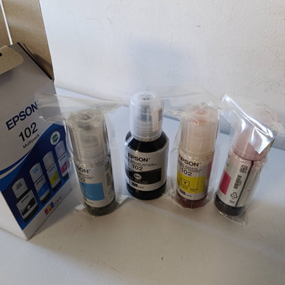 273222 - EPSON Shishe boje origjinale EcoTank Seria 102 - 4 ngjyra: E zezë, cian, magenta dhe e verdhë