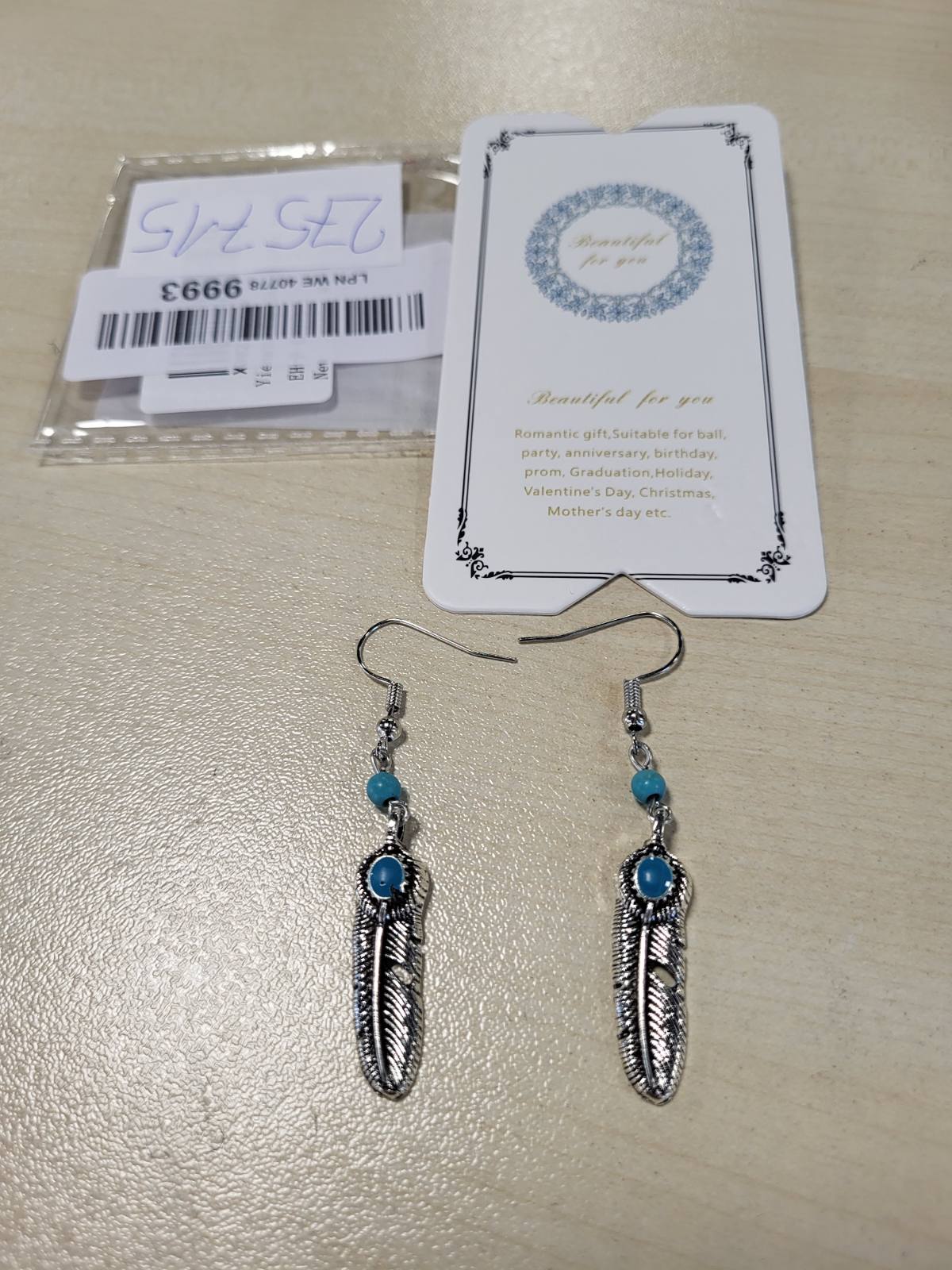 275715 - Vathë Cimenexe Bohemian Feather Bruz, Rënie Argjendi me Gjethe dhe Perla, Bizhuteri Metalike me Pupla Fisnore