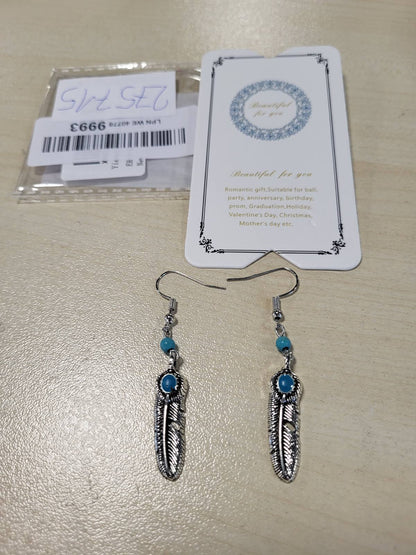 275715 - Vathë Cimenexe Bohemian Feather Bruz, Rënie Argjendi me Gjethe dhe Perla, Bizhuteri Metalike me Pupla Fisnore