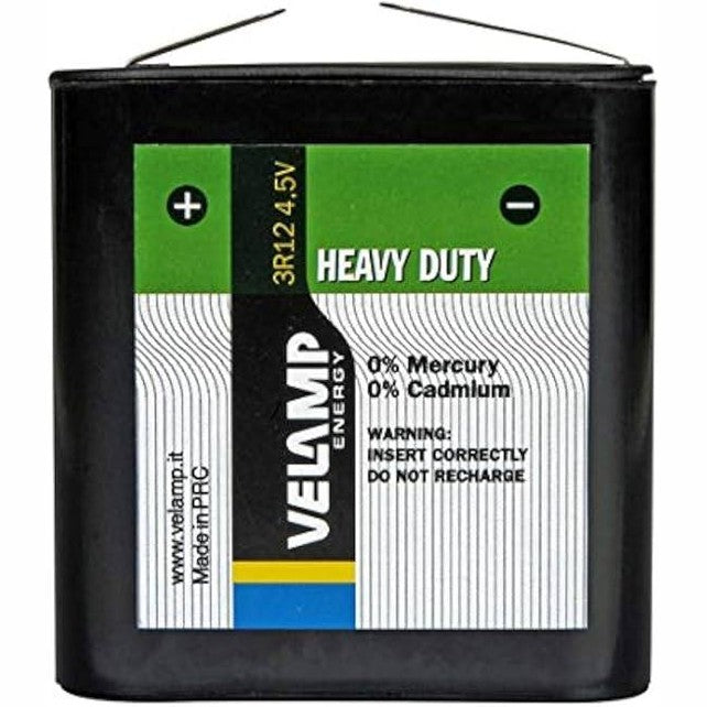 277297 - Bateri e sheshtë Velamp 3R12/1BP 3R12, 4.5V, me teknologji Zinc-Carbon, ideale për kuti dhe eksperimente, ngjyrë e gjelbër.