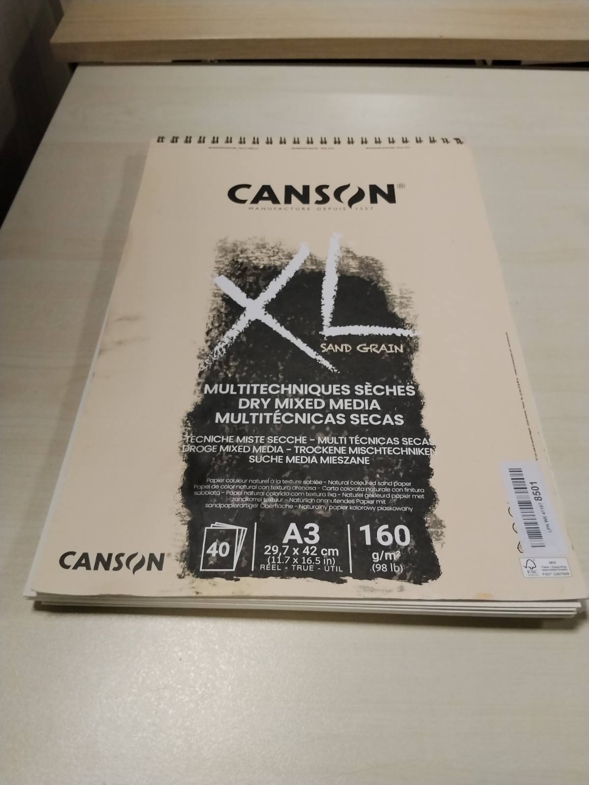 320222 - CANSON XL Letër me Media të Përziera të Thata, 160gsm, E Lidhur Spirale në Anën e Shkurtër, A3-29.7x42cm, Natyrale, 40 Fletë