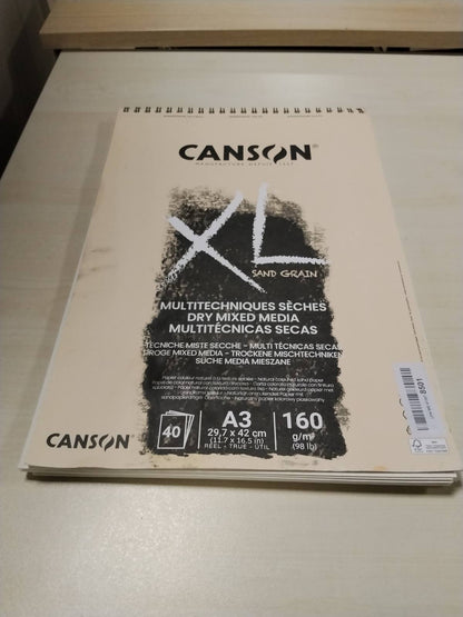 320222 - CANSON XL Letër me Media të Përziera të Thata, 160gsm, E Lidhur Spirale në Anën e Shkurtër, A3-29.7x42cm, Natyrale, 40 Fletë