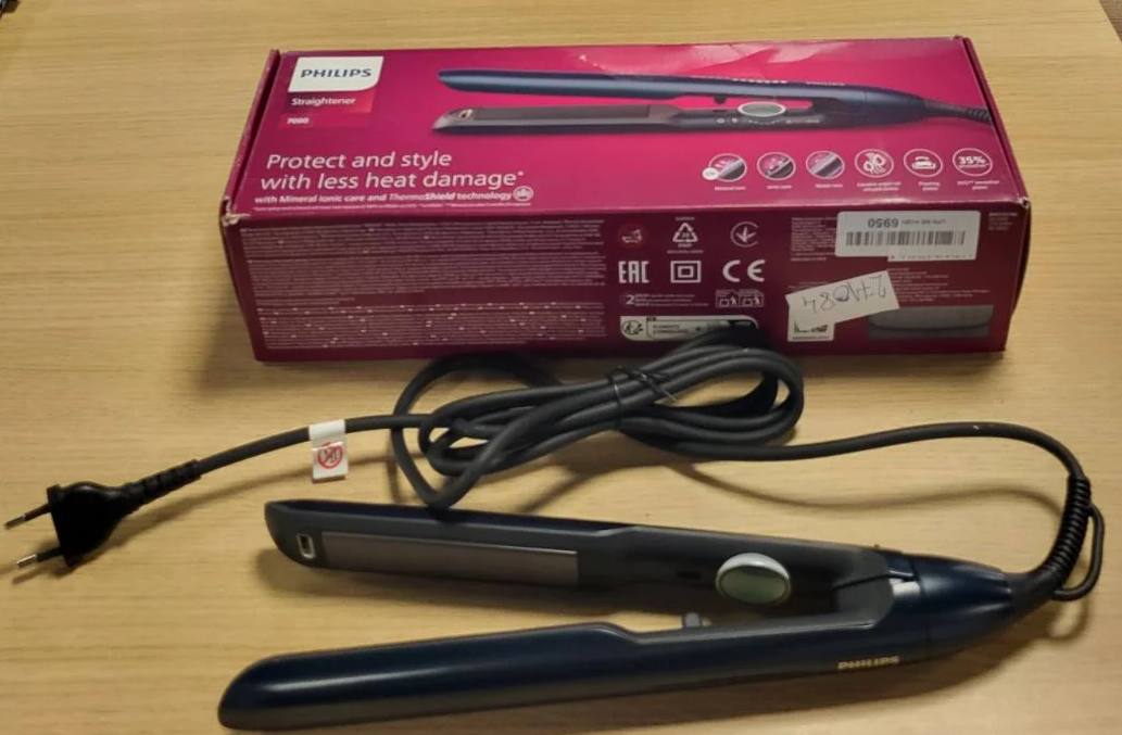 271084 - PHILIPS Straightener Series 7000, teknologji ThermoShield, pllaka qeramike me vaj argani, ngjyrë blu të gjelbër metalike, model BHS732/00